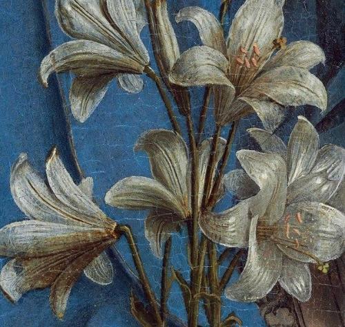 ghostlywriterr:Details from Jan Van Eyck’s “Annuncation”...