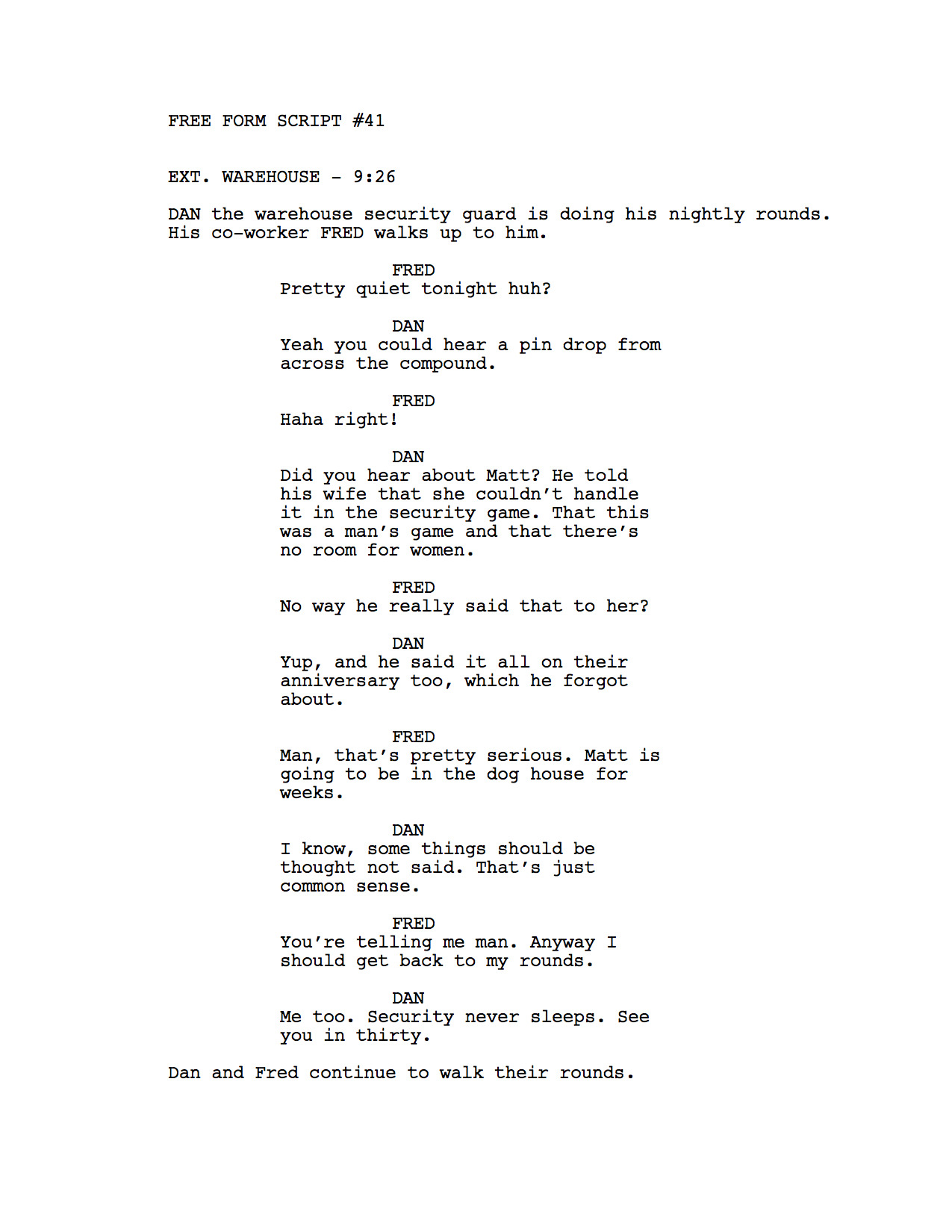 One Page scripts | Free Form Script #41 is the script from my last&hellip;