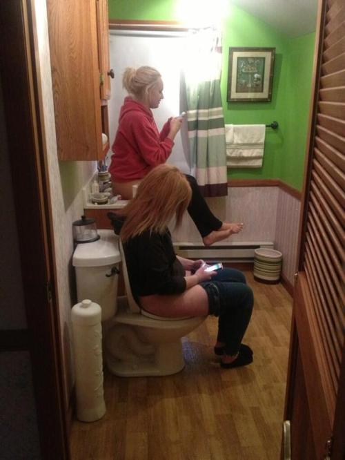 darkguardian216:One girl hogging the toilet and her friend...