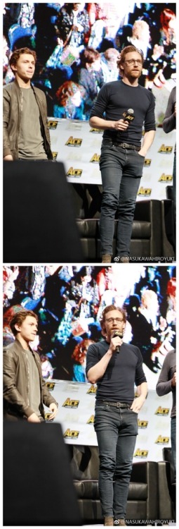 lolawashere:Tom Hiddleston and Tom Holland on stage at the ACE...