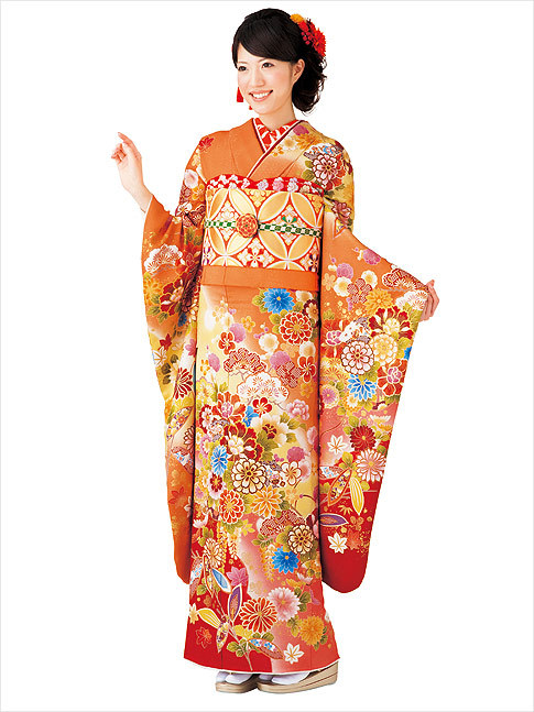 Kimono Nagoya — Orange is an uncommon color for kimono but one...