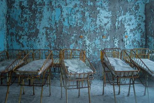 abandonedandurbex:A room full of cribs in Pripyat Children’s...