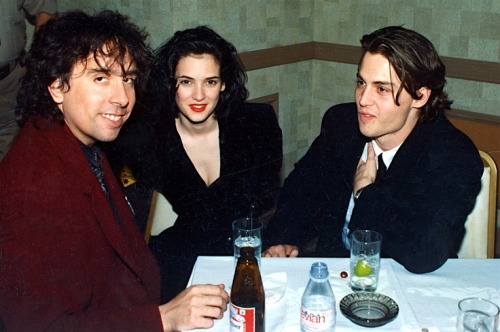 90sclubkid:Tim Burton, Winona Ryder, and Johnny Depp (1990)