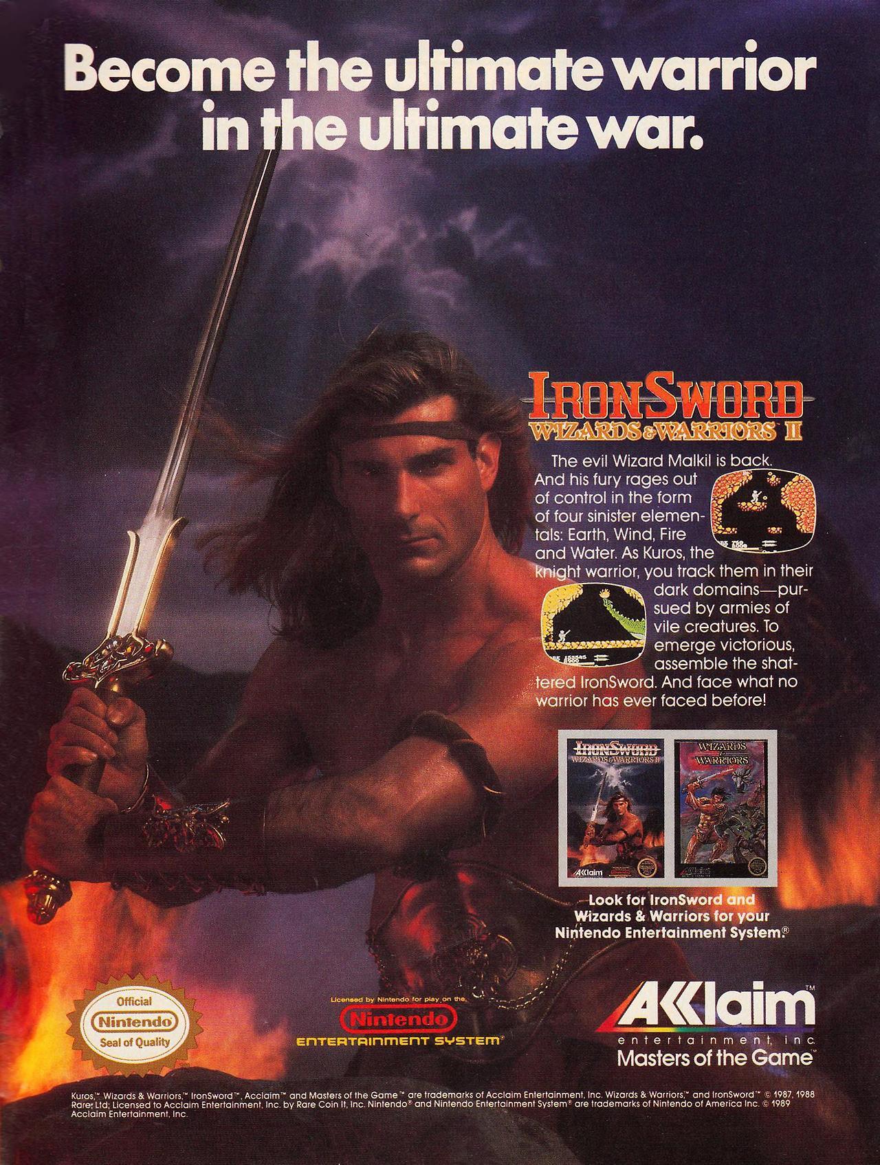 Video Game Print Ads — ‘Iron Sword: Wizards & Warriors II’ [NES] [USA]...1280 x 1695