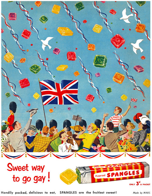gay candy spangles 1952 1950s 50s Vintage Advertising colorful History union jack