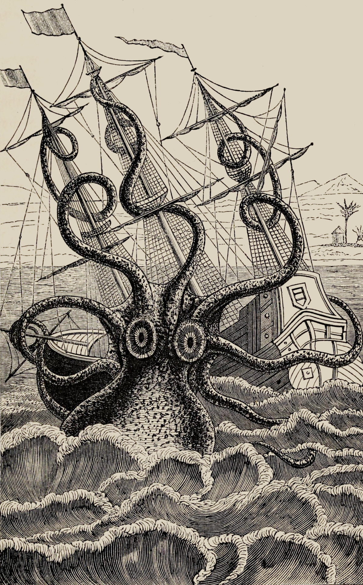Кракен Морское чудовище гравюра