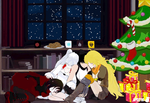 Team RWBY trying (and failing) to introduce Blake to the art of staying up all night on Christmas Eve. Not that Blake minded how that turned out.
Merry Christmas!