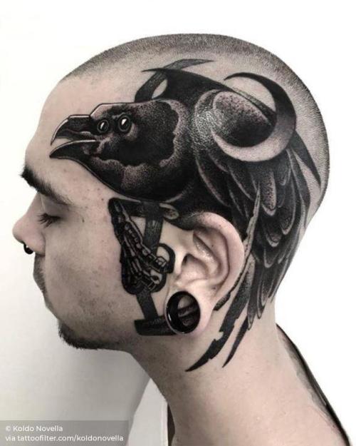 By Koldo Novella, done at 48920 Tattoo Shop, Portugalete.... head;big;animal;koldonovella;bird;facebook;blackwork;twitter;raven;illustrative