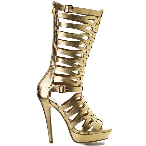 gold block heel gladiator sandals