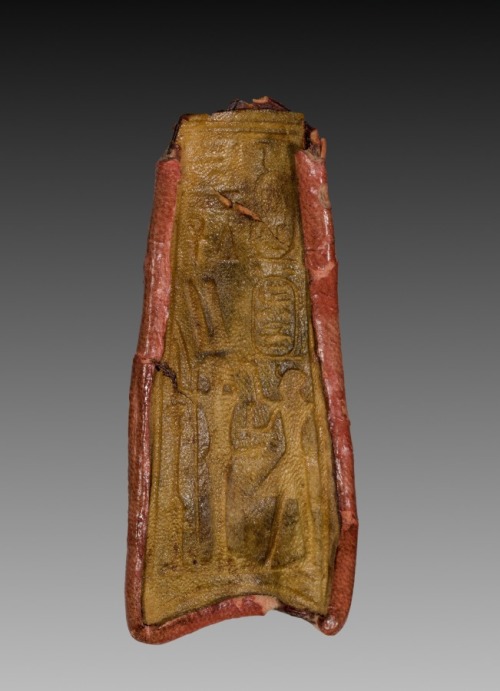 Mummy Band, 945-715 BC
Egypt, Third Intermediate Period, Dynasty 22, reign of Osorkon I
stained leather, Overall: w. 3.00 cm (1 1/8 inches). Gift of the John Huntington Art and Polytechnic Trust 1914.699
