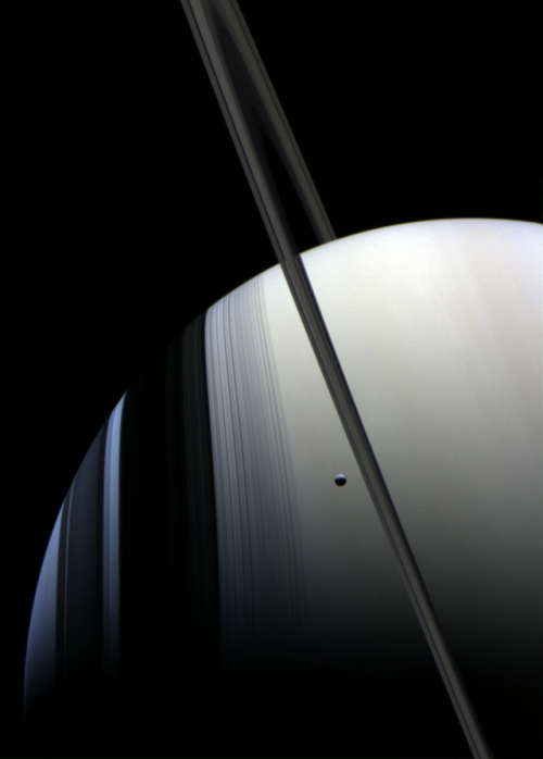 astronomyblog:Saturn and TethysImage: NASA/JPL/Solaris