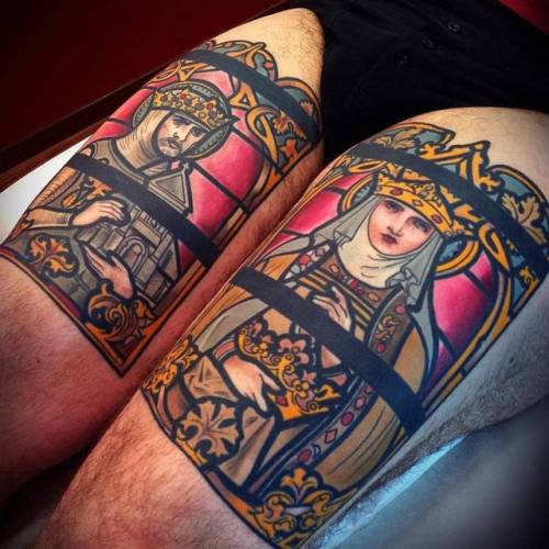 By Mikael de Poissy, done at Mikael de Poissy Tattoo Parlor,... matching;big;contemporary;thigh;queen;facebook;twitter;profession;king;mikaeldepoissy