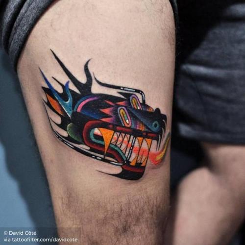 By David Côté, done at Imperial Tattoo Connexion, Montreal.... surrealist;psychedelic;davidcote;dragon;contemporary;thigh;facebook;twitter;pop art;experimental;medium size;mythology;other