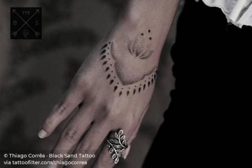 By Thiago Corrêa · Black Sand Tattoo, done in Campos dos... flower;small;ornamental;tiny;hand poked;ifttt;little;nature;blackwork;thiagocorrea;hindu;religious;hand;other;lotus flower