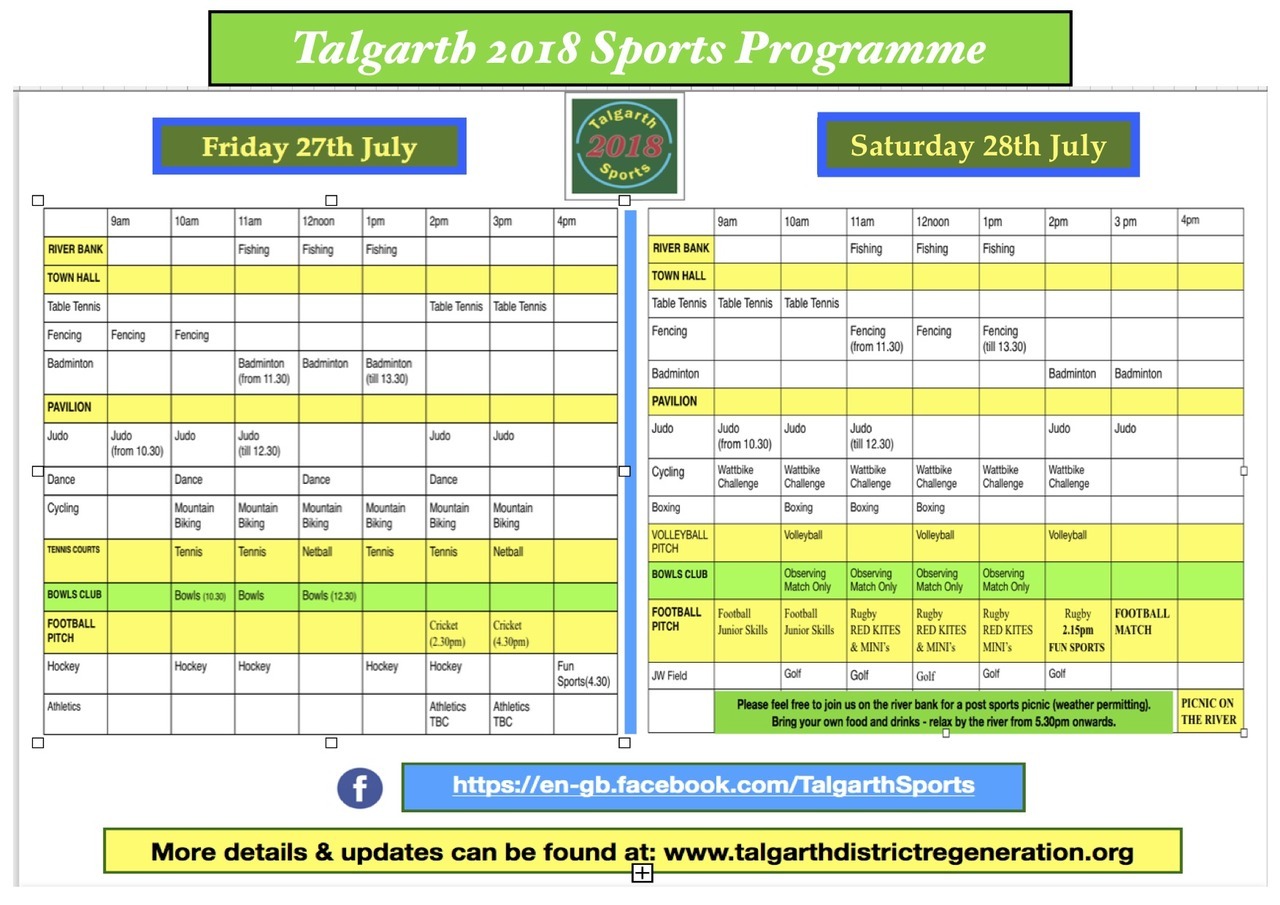 <p>Talgarth Sports 2018 programme is now confirmed - we look forward to seeing you there! </p>