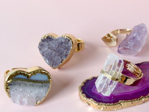 kloica rings crystals pastel amethyst slice quartz jewelry sale handmade golden