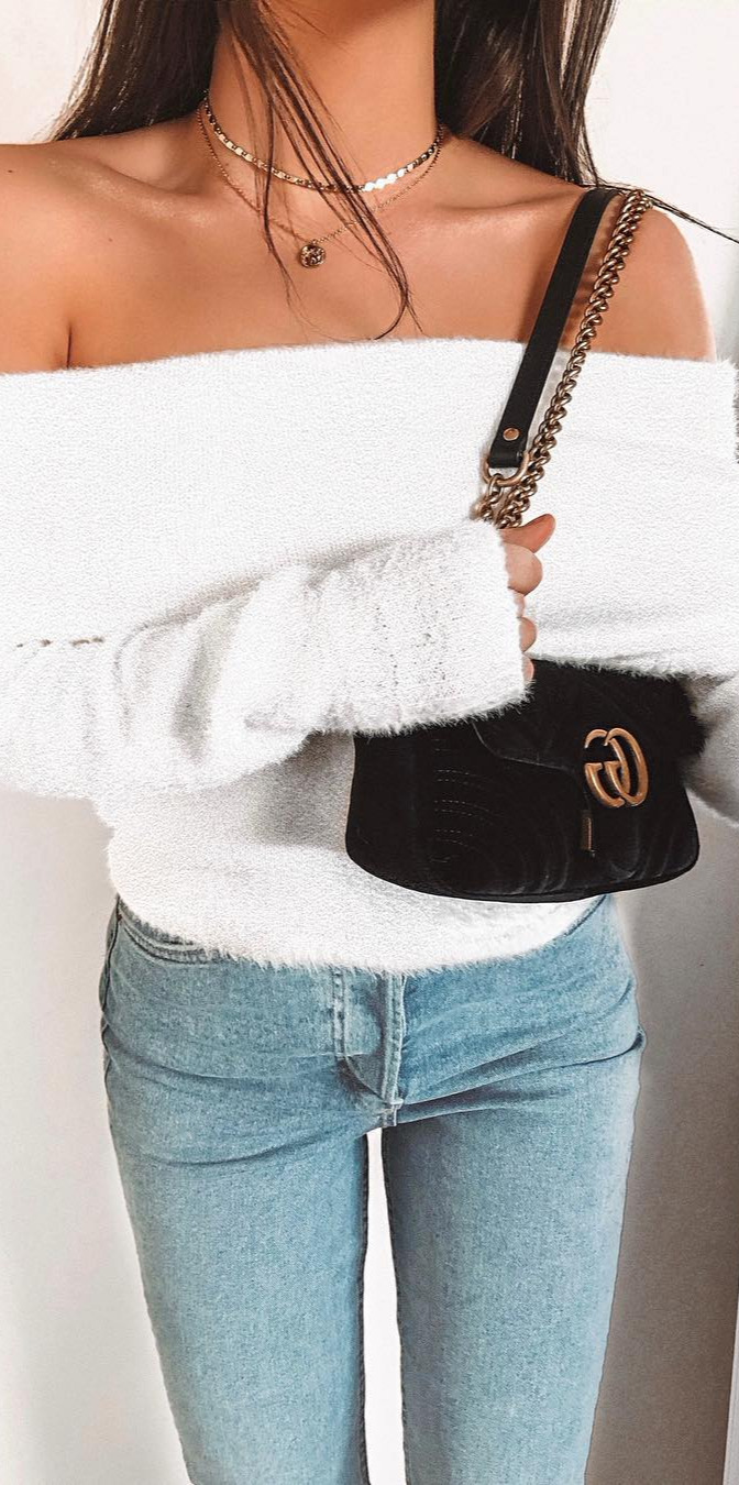 clothes online, celebrity couples, style, sale, fashionstyle Dreaming of a White Christmas sweater: hm jeans: zara  bag: gucci  necklaces: accessorize 