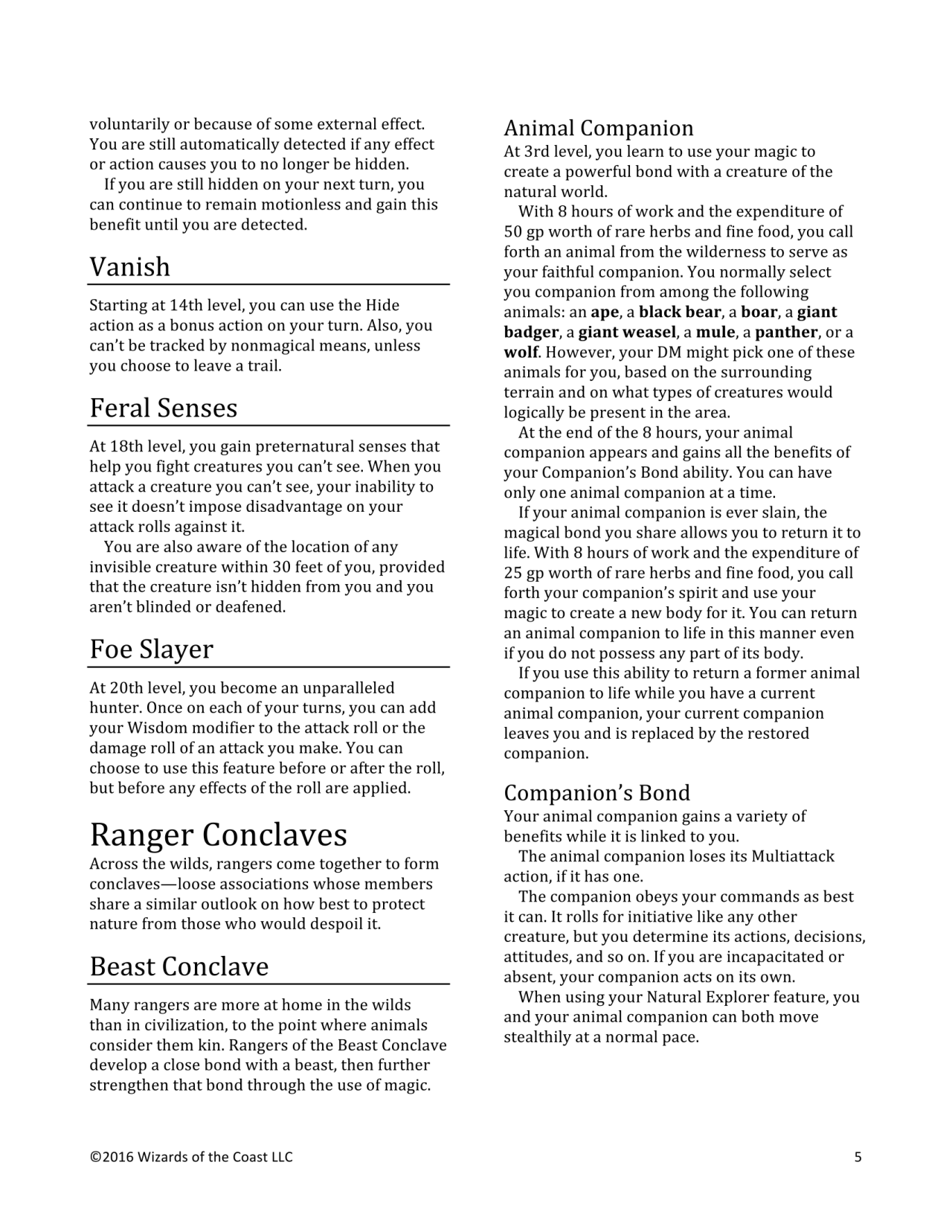 Dnd 5e Homebrew Unearthed Arcana Revised Ranger
