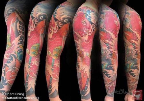 By Orient Ching, done at Orient Ching Tattoo, Kaohsiung.... ching;good luck;patriotic;neo japanese;japanese culture;animal;huge;fish;facebook;nature;twitter;koi fish;ocean;sleeve;other