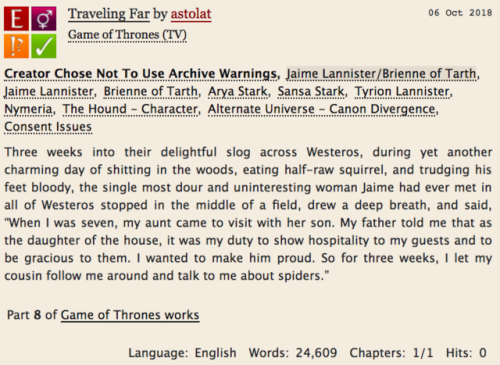 astolat:Traveling Far (24609 words) by astolatChapters:...