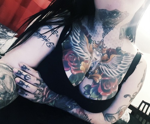 tattoos girls with tattoos girl with ink ink tattoed girls tattoo throat tattoo chest tattoo alternative goth goth neotraditional neotradtattoo traditional