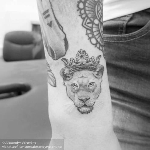 Tattoo tagged with: feline, lioness, single needle, micro, animal,  facebook, wrist, twitter, portrait, alexandyrvalentine 