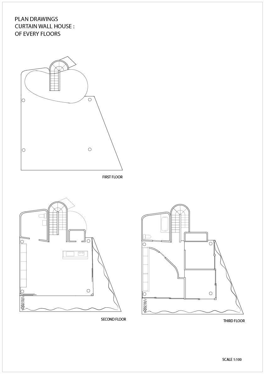 PLANS OF ARCHITECTURE Shigeru Ban Curtain Wall House Tokyo Japan 