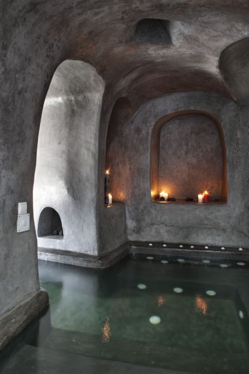 lovenaturepics:Andronis Indoor Pool Cave in Oia Santorini,...