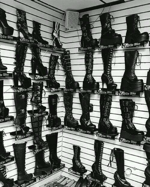 goth boots demonia newrock black leather photography