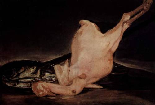 Goya, Plucked turkey and pan with fish, 1808.