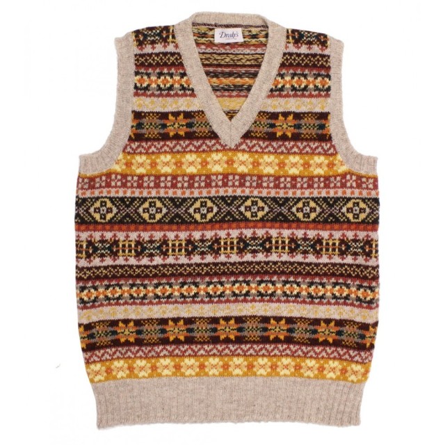 Acute Style • Drakes of London Shetland Fair Isle V Neck Sweater...