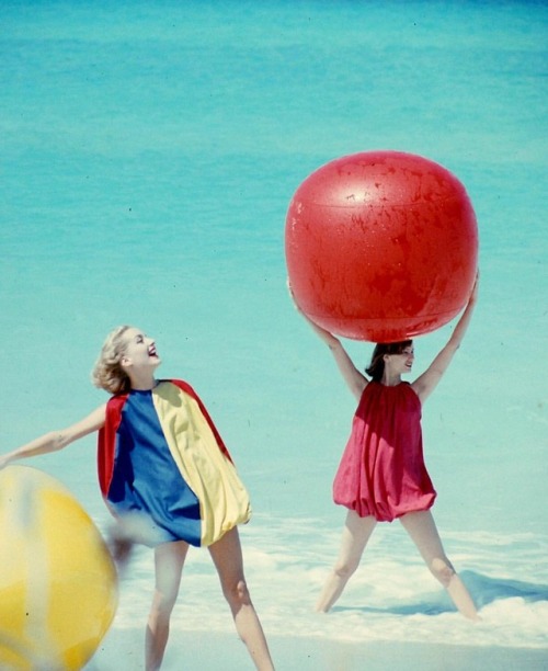 life:Unpublished frame of colorful beach fashion in Cuba - 1956....