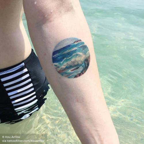 By Ksu Arrow, done in Moscow. http://ttoo.co/p/34130 circle;contemporary;facebook;geometric shape;healed;inner forearm;ksuarrow;nature;ocean;other;sea;small;twitter;watercolor;wave