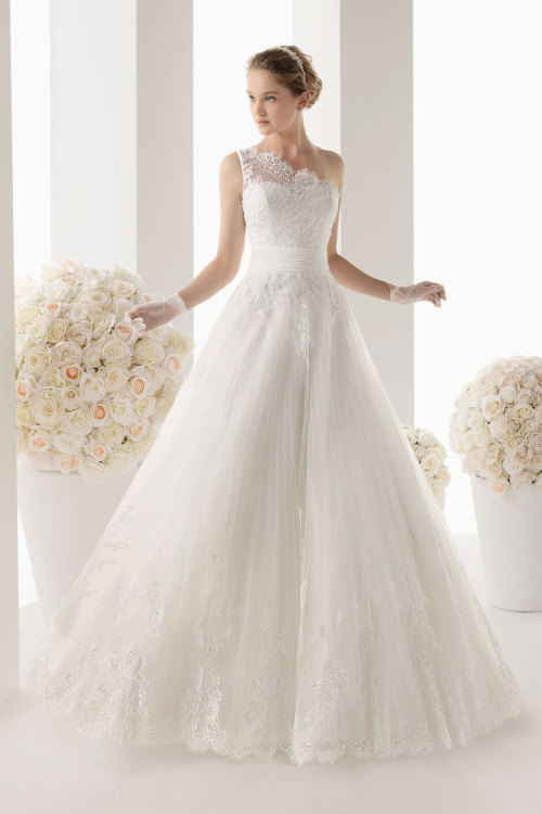 shengsaihong:A-line Sleeveless One Shoulder Wedding Dress