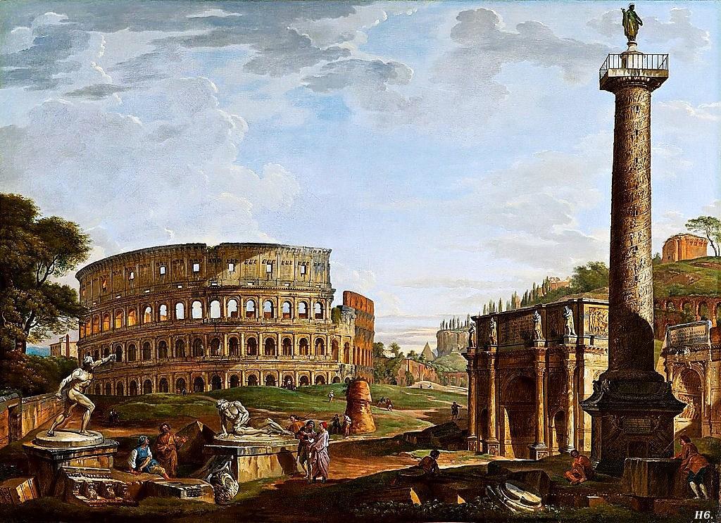 Capriccio with a view of the Colosseum and the arch of Constantine.
Giovanni Paolo Panini. 1691-1765. http://hadrian6.tumblr.com