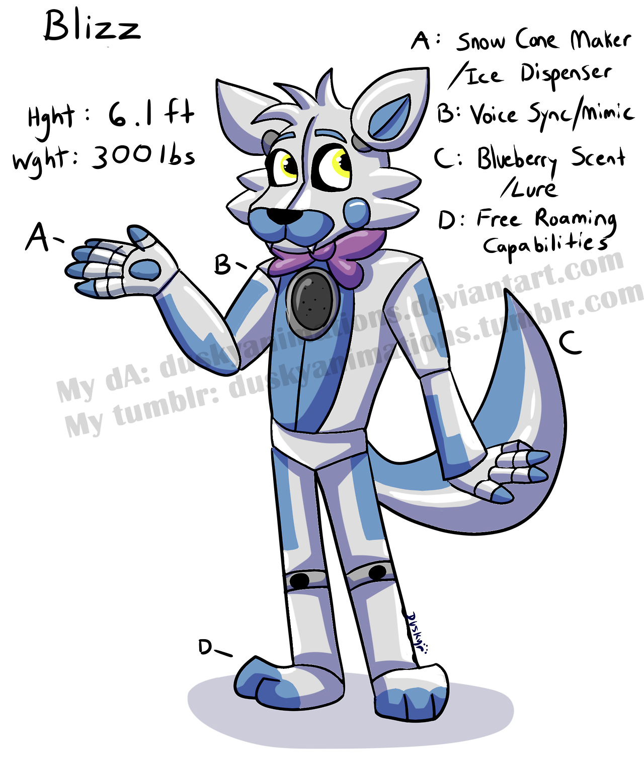 Dusky Animations — This is Blizz, my FNaF OC! He’s a Funtime...