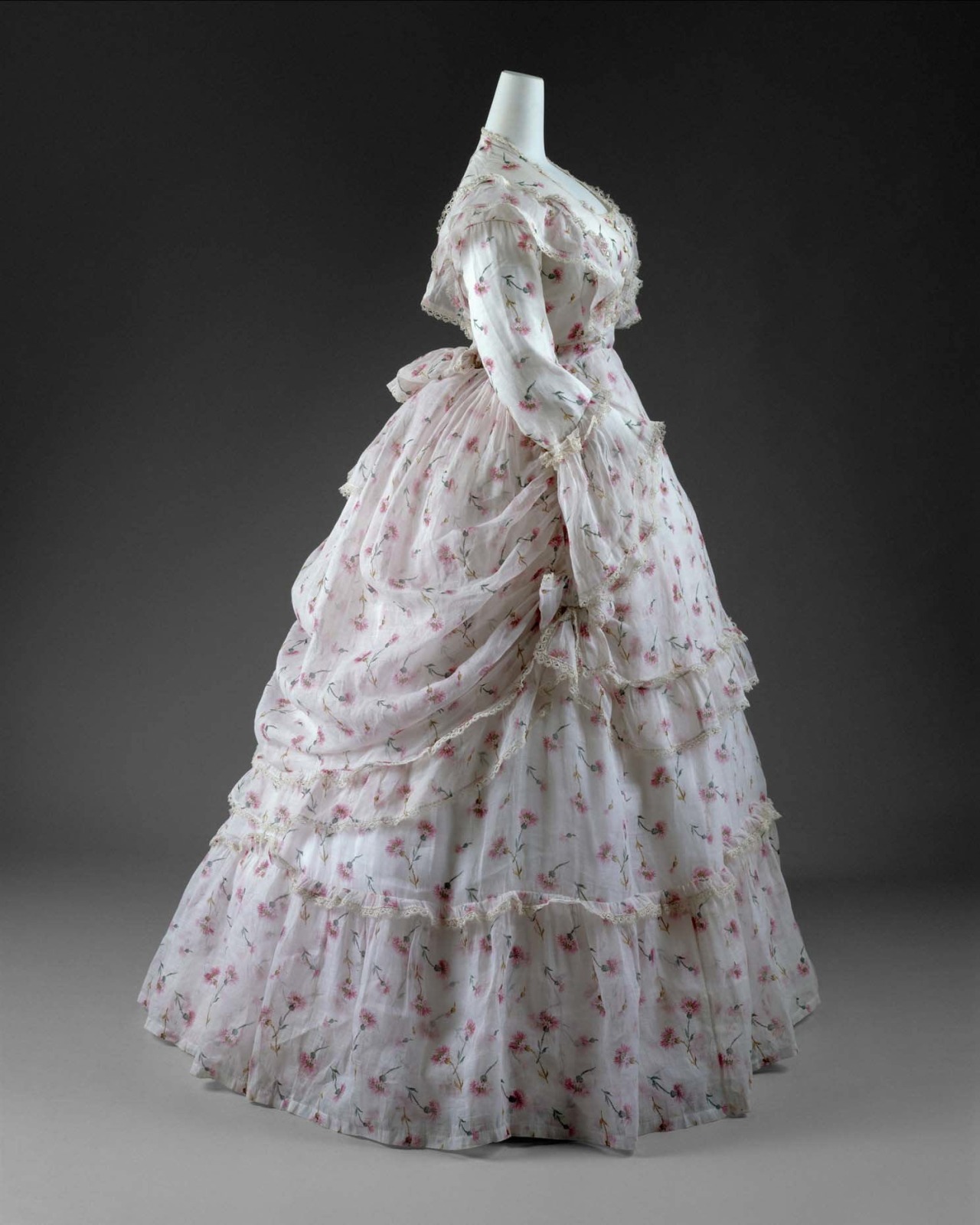Dress ca. 1872, French. Cotton. The 1870s was a... | THE VINTAGE THIMBLE