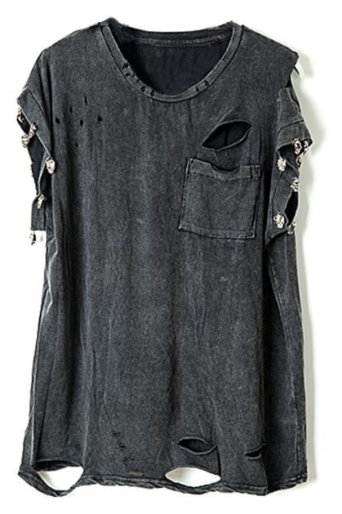 black ripped t shirt dress