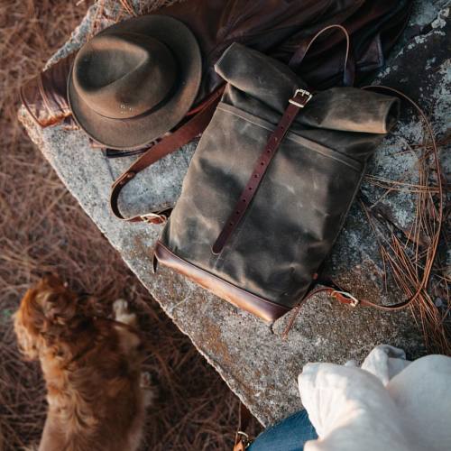 loyalstricklin:Rucksack in Moss Waxed Canvas, with Horween...