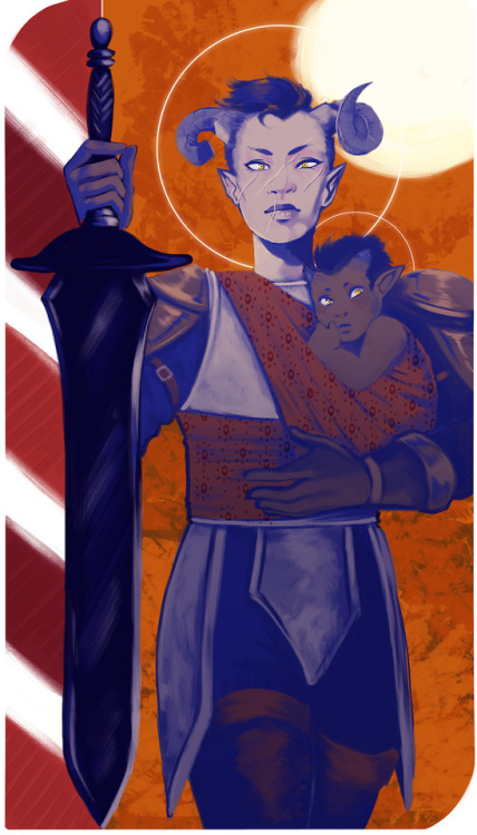 tsundernova:Tarot card for my Qunari inquisitor and his mama!...