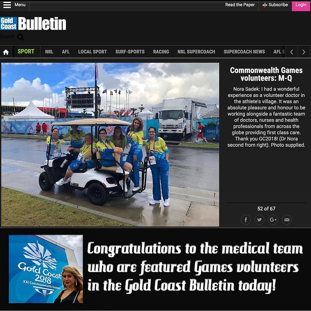 Congratulations to the medical team who were featured in the Gold Coast Bulletin today in recognition of the Games Volunteers! 👏I had a wonderful experience as a doctor in the athlete’s village. It was an absolute pleasure and honour to be working...