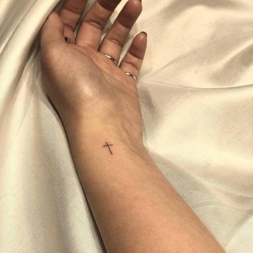 By Chang, done at West 4 Tattoo, Manhattan.... small;chang;micro;christian;line art;tiny;ifttt;little;wrist;minimalist;christian cross;religious;fine line