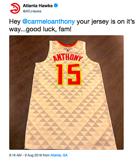 carmelo anthony hawks jersey for sale