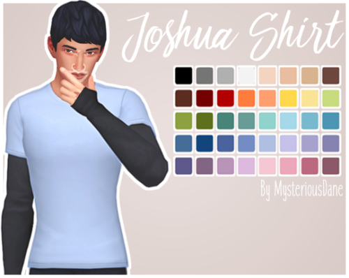 Joshua ShirtAs requested, here’s my Joseph shirt in an untucked version! :^)
• 80 swatches once again from @purrsephonesims‘ Purrfect Basics 2.0 palette with both black and white undershirt!
• Base game compatible!
• Has a custom thumbnail
•...
