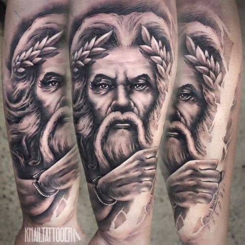 Tattoo tagged with: khailaitken, black and grey, greek mythology, greece,  patriotic, big, facebook, forearm, twitter, greek god, portrait, mythology  