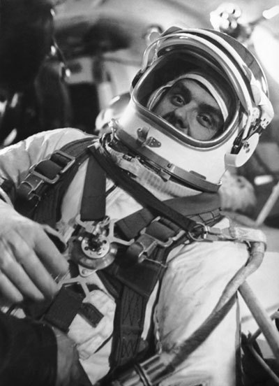 Soviet cosmonaut Vladimir Komarov. His first space flight was aboard Voskhod in 1964. He died in 1967 returning from his second space mission, Soyuz-1.