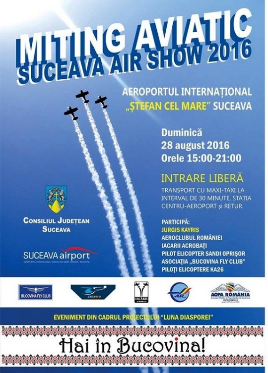 Miting aviatic Suceava Air Show 2016 | Duminică, 28 august, la Aeroportul Suceava