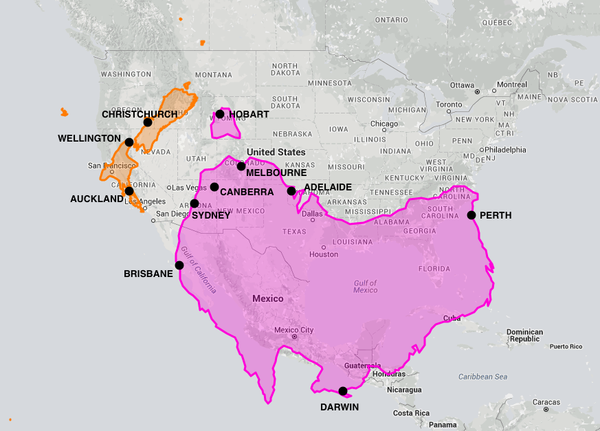 Australia and New Zealand compared to North... - Maps on ...