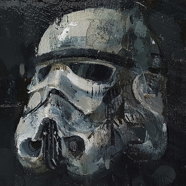 Stormtrooper helmet - Oil on reclaimed wood.... - STEPHEN D. BUNTING