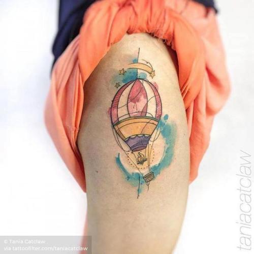 By Tania Catclaw, done at Big Boys Tattoo, Lisboa.... sketch work;air balloon;watercolor;travel;thigh;facebook;twitter;medium size;taniacatclaw